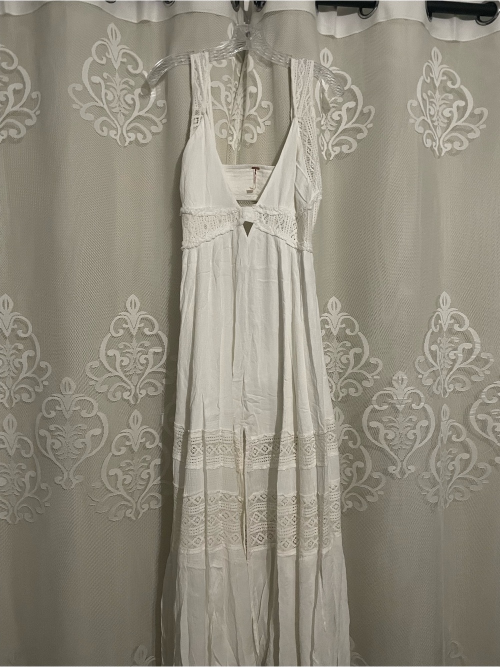 Free People White Crochet-Trim Maxi Dress